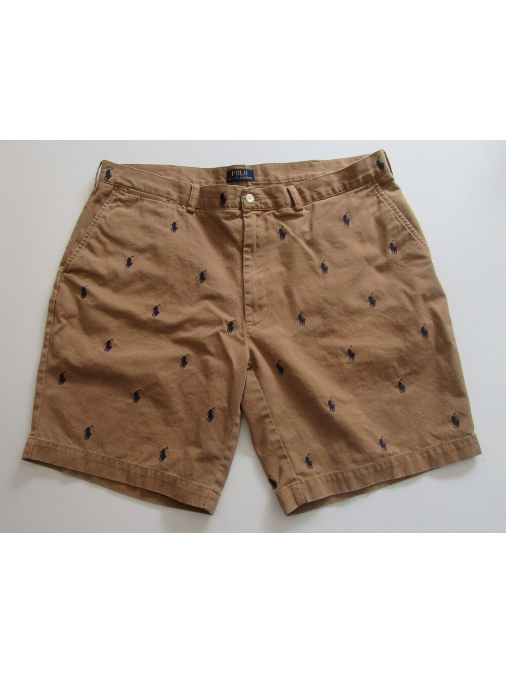 Polo Ralph Lauren Mens All Over Pony Print Shorts Khaki Tan Size 40 EUC